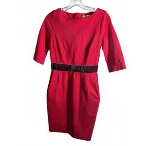 Boden Red Dress with Statement Velvet Waistband 2 Petite